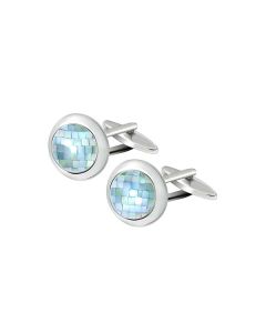 Blue Pearl Mosaic Circle Cufflink