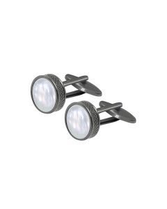 Pearl Gun Metal Circle Cufflink